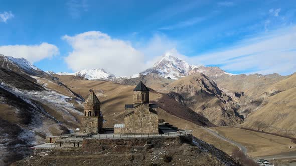 Gergeti Trinity Church or Known As the Holy Trinity Church Near the Village of Gergeti in Georgia