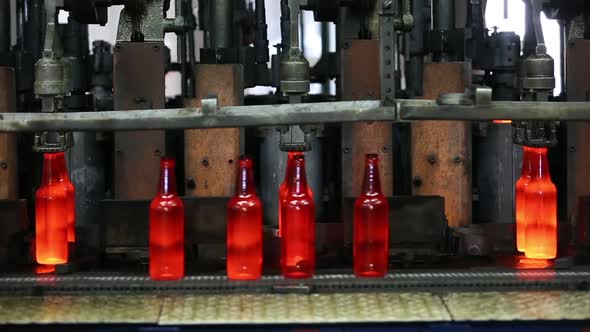 Production of Glass Bottles for Beer.