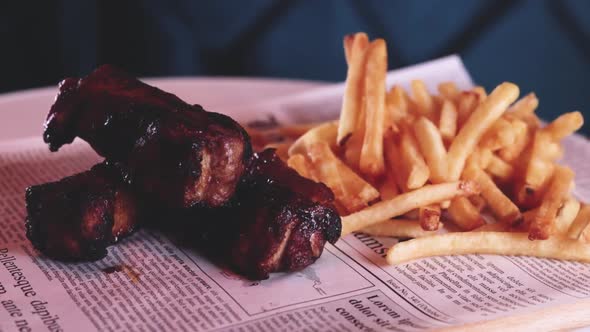 Pork ribs back with french fries 360 degree