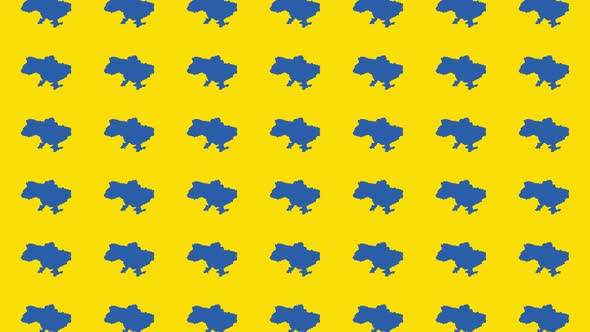 Blue Ukraine country map animated pattern on a yellow  background. Simple politic motion graphic alt
