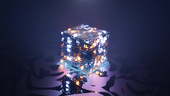 A 3D Illustration of  FHD 60FPS Sci Fi Glowing Cube