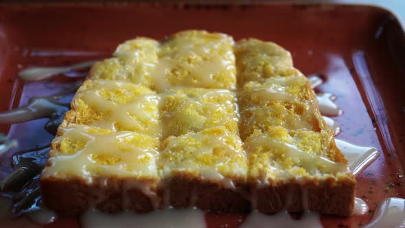 Toasted bread with butter and condensed milk Asian style sweet