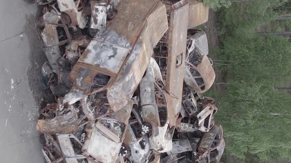 Vertical Video of the War in Ukraine  Destroyed Cars alt