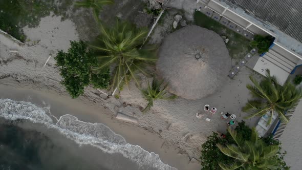 People having fun on beach. Drone