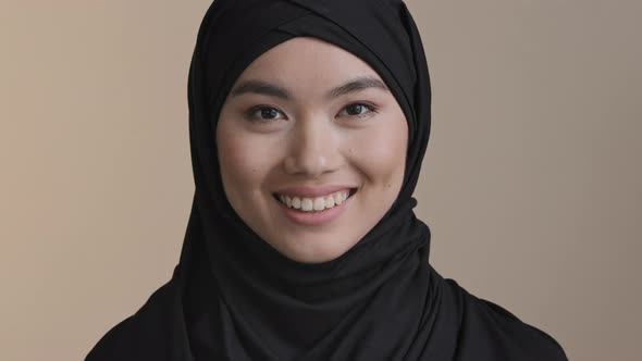 Portrait Smiling Executive Business Woman Asian Muslim Islamic Girl Casual Wear Hijab Looking at alt