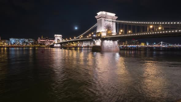 Night timelapse of Chain Bridge in Budapest