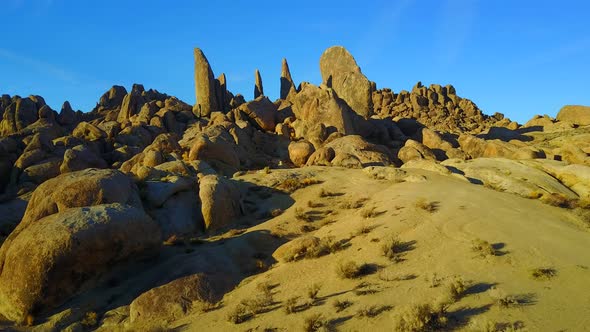 Scenic aerial drone view of a rocky desert landscape. alt