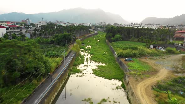 Aerial shot of a small town in central Taiwan alt