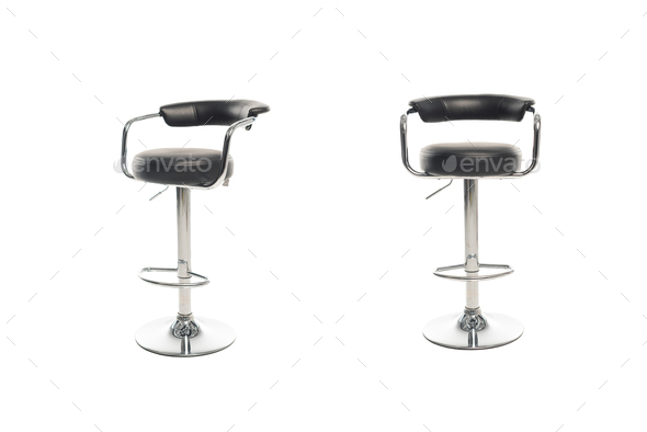 Two black bar stools isolated on white