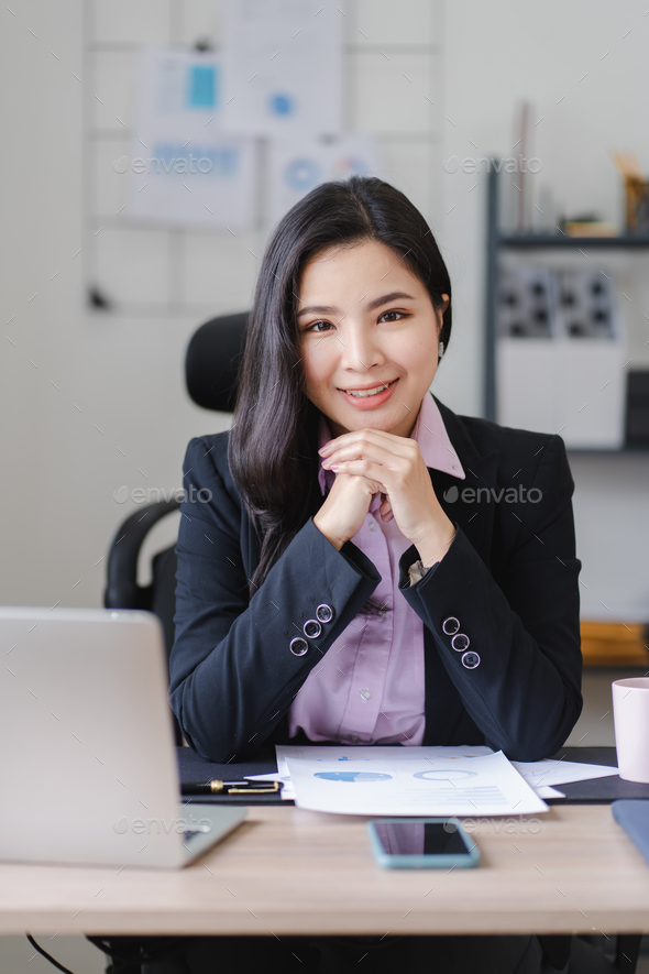 Asian business woman Business document check, account check, document search Legal documents, docume