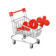 Tiny red colored shopping cart and forty percent discount text. Isolated on white. 3D rendering. - PhotoDune Item for Sale