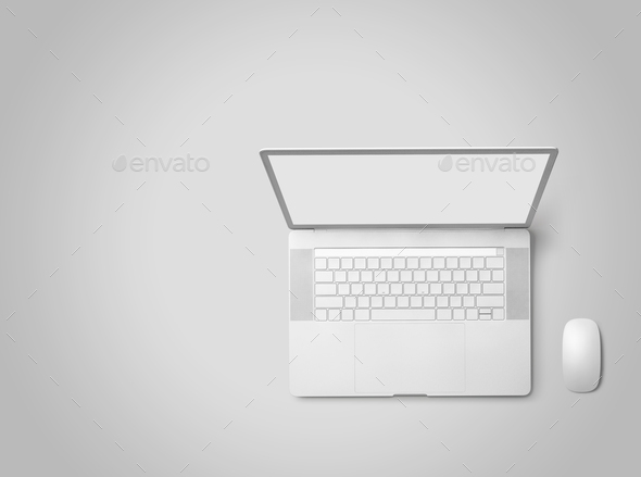 laptop with empty space on white background - top view - Stock Photo - Images