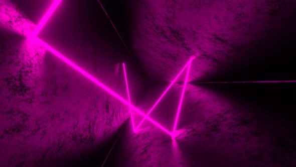 Pink Laser Ray Moving and Bouncing in Triangle Dark Tunnel