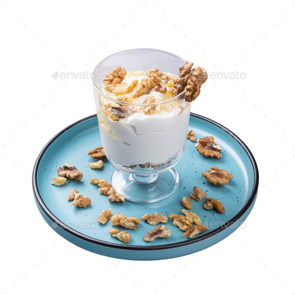 Yoghurt with honey and nuts - Stock Photo - Images