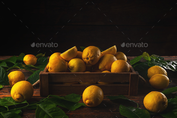 Crate of freshly picked lemons - Stock Photo - Images