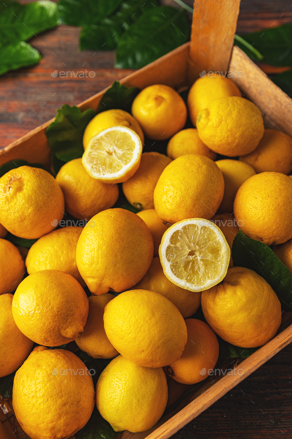 Box of ripe yellow lemons - Stock Photo - Images