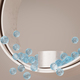 Cylindrical podium on a beige background inside metal rings. Falling blue crystal balls.  - PhotoDune Item for Sale