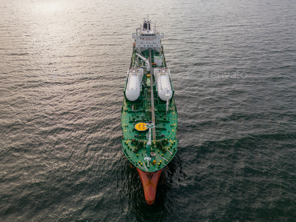Aerial view oil ship tanker carrier oil on the sea