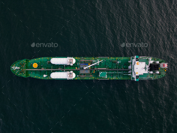 Aerial view oil ship tanker carrier oil on the sea