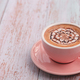 pink cup of latte coffee art,sweet vintage tone for women,relax refresh with hot drink,valentine day - PhotoDune Item for Sale