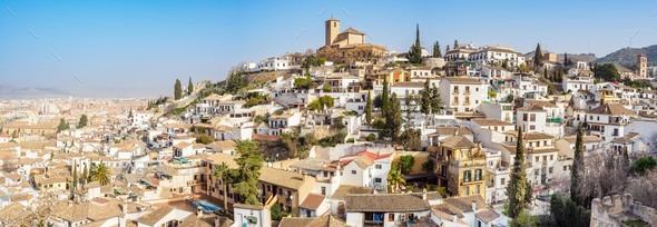 Granada city views from "De la Churra" viewpoint, Spain - Stock Photo - Images