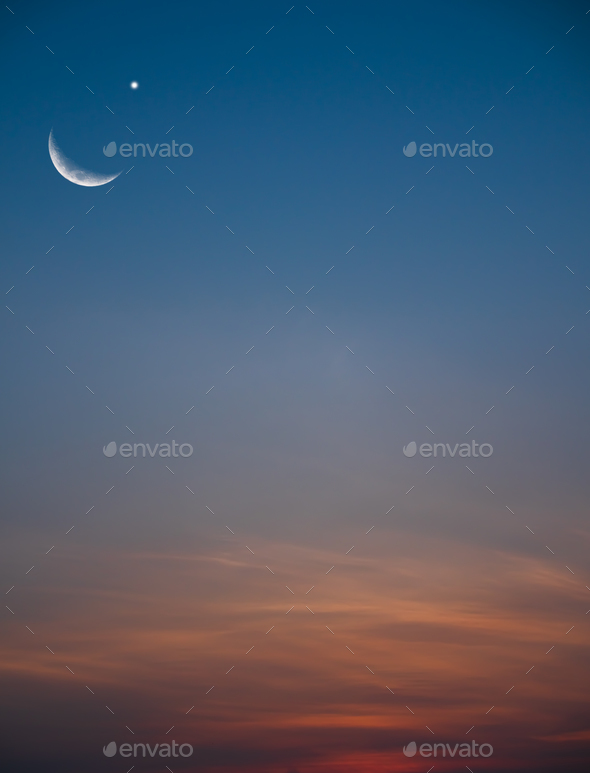 Sky Moon Night ramadan Eid Symbols Background,Crescent Moon Star - Stock Photo - Images