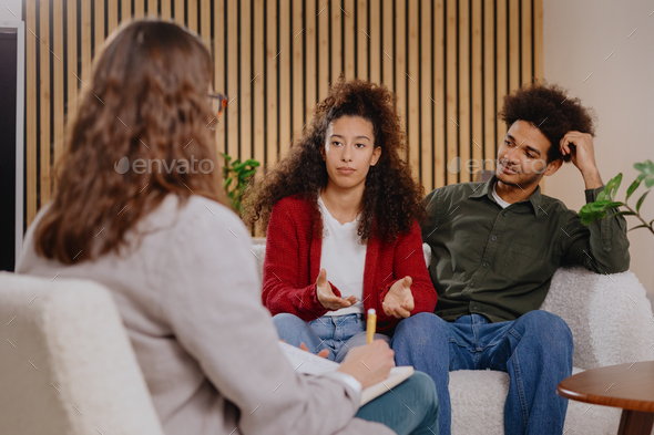 couple of man and woman at psychologist, taking care of mental health in relationship.  - Stock Photo - Images