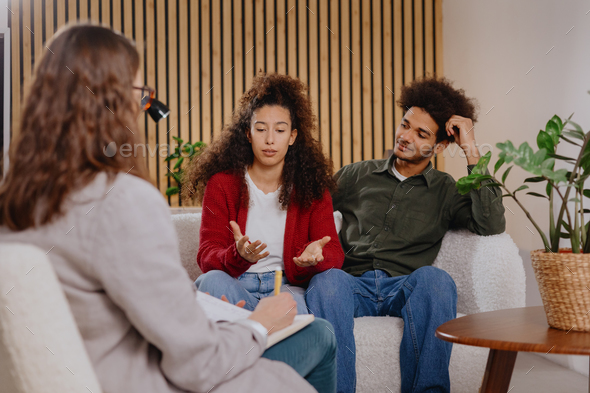 couple of man and woman at psychologist, taking care of mental health in relationship.  - Stock Photo - Images