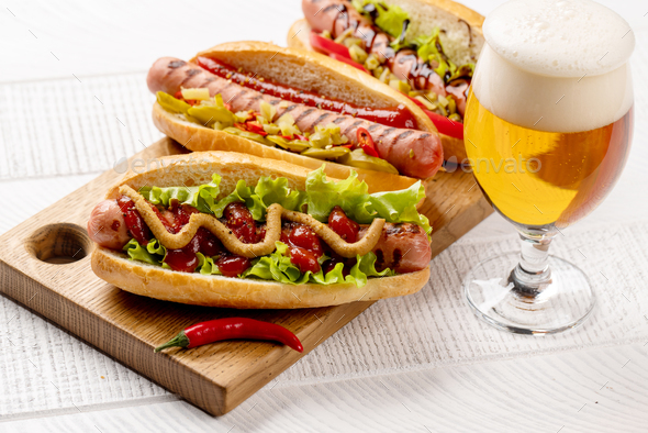 Various hot dog and beer - Stock Photo - Images