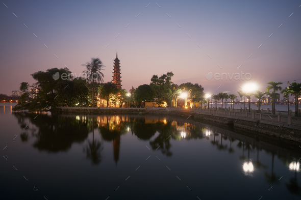 Water reflection of pagoda in Hanoi - Stock Photo - Images