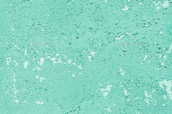 Concrete Wall With Old Cracked, Peeling Flaking Turquoise Paint Texture Background - Stock Photo - Images