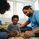 Dedicated african american parents are in the living room with their son and teaching him shapes - PhotoDune Item for Sale