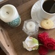 Overhead shot of coffee and candles on tray  - PhotoDune Item for Sale