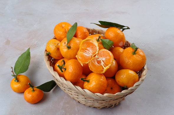 Fresh mandarin oranges fruit or tangerines or jeruk santang madu.Usually  Served for Chinese New Year Stock Photo by edgunn36