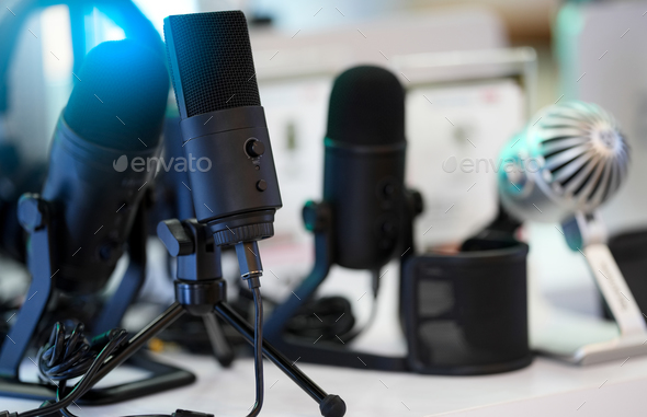 Professional condenser microphone for record voice. Professional microphone recording audio podcast.