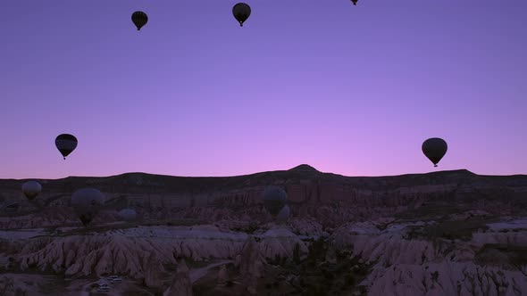parade of balloons taking off at dawn in Cappadocia. travel concept alt