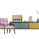 Retro style sideboard and pink armchair on white - PhotoDune Item for Sale