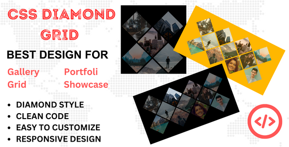 Portfolio, Gallery, Showcase, Grid Design (Diamond Gird Design)