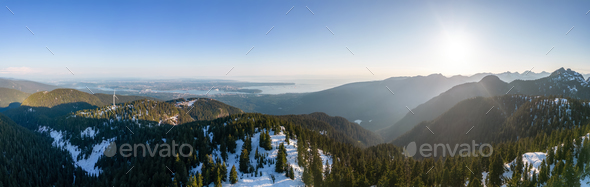 Tof of Canadian Mountain Landscape and City in Background. - Stock Photo - Images