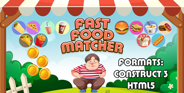 Fast Food Matcher Game (Construct 3 | C3P | HTML5) Match 3 Game