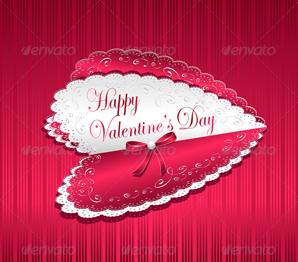 Post card Happy Valentines Day with bow heart - Valentines Seasons/Holidays
