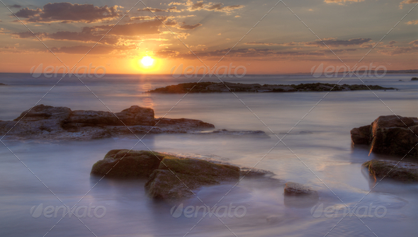 Sunset  at Birubi Beach, Australia - Stock Photo - Images