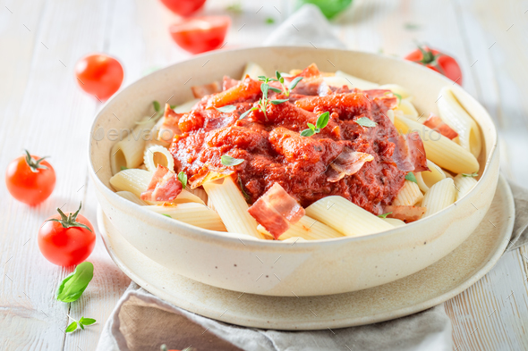 Delicious pasta bolognese as a popular dish in Italy. - Stock Photo - Images