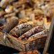 Sausages and meat products variety in a store display, closeup view - PhotoDune Item for Sale