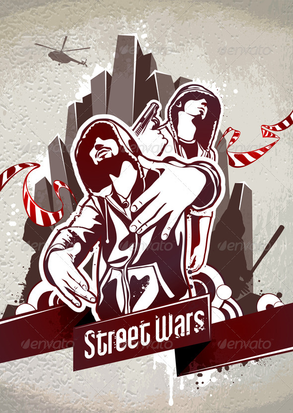 Grungy poster with two gangsters - Vectors