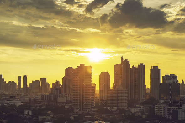 High modern building in business city center of Bangkok at sunset. Travel to Thailand. - Stock Photo - Images