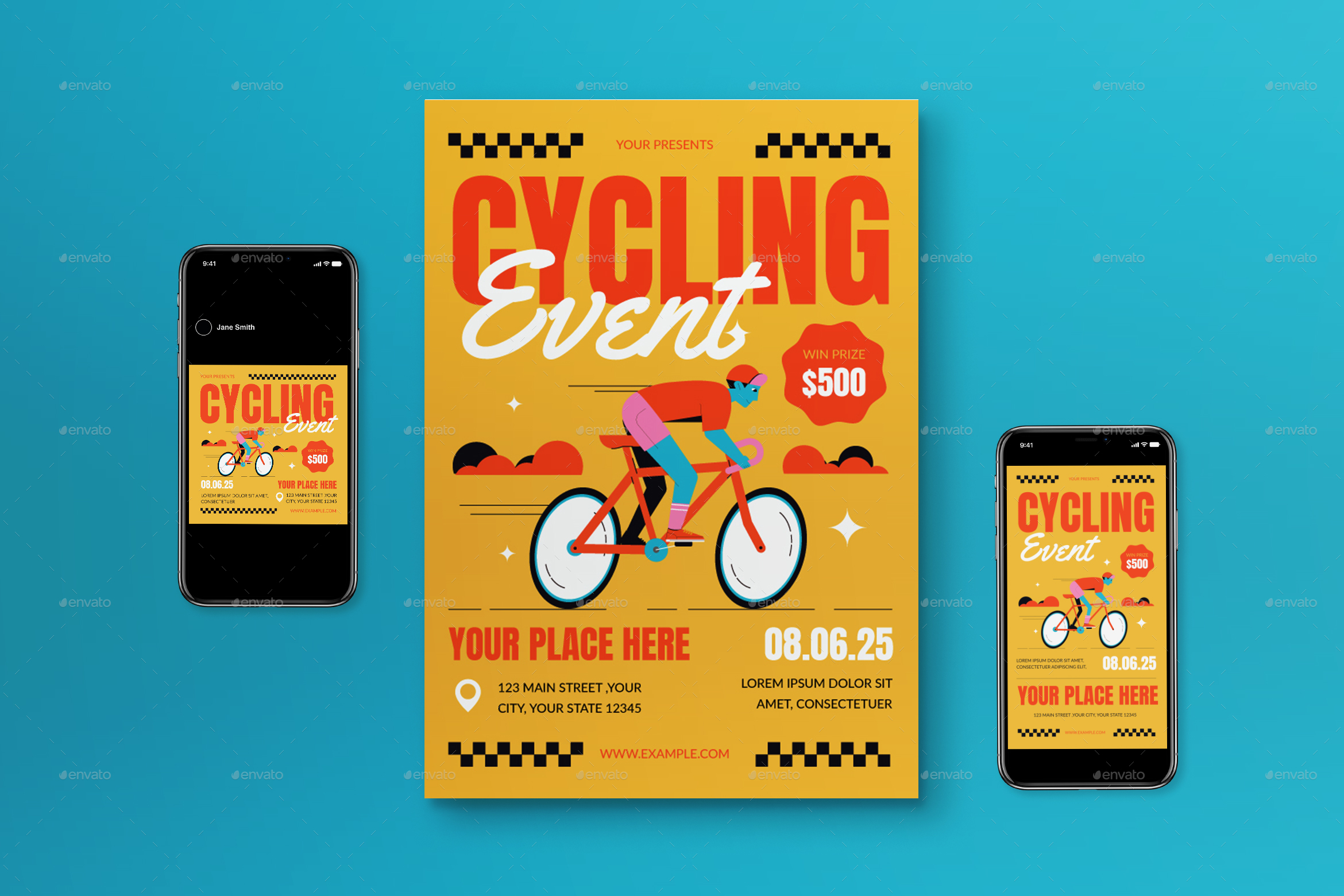 Yellow Hand Drawn Mountain Bike Flyer Set, Print Templates | GraphicRiver