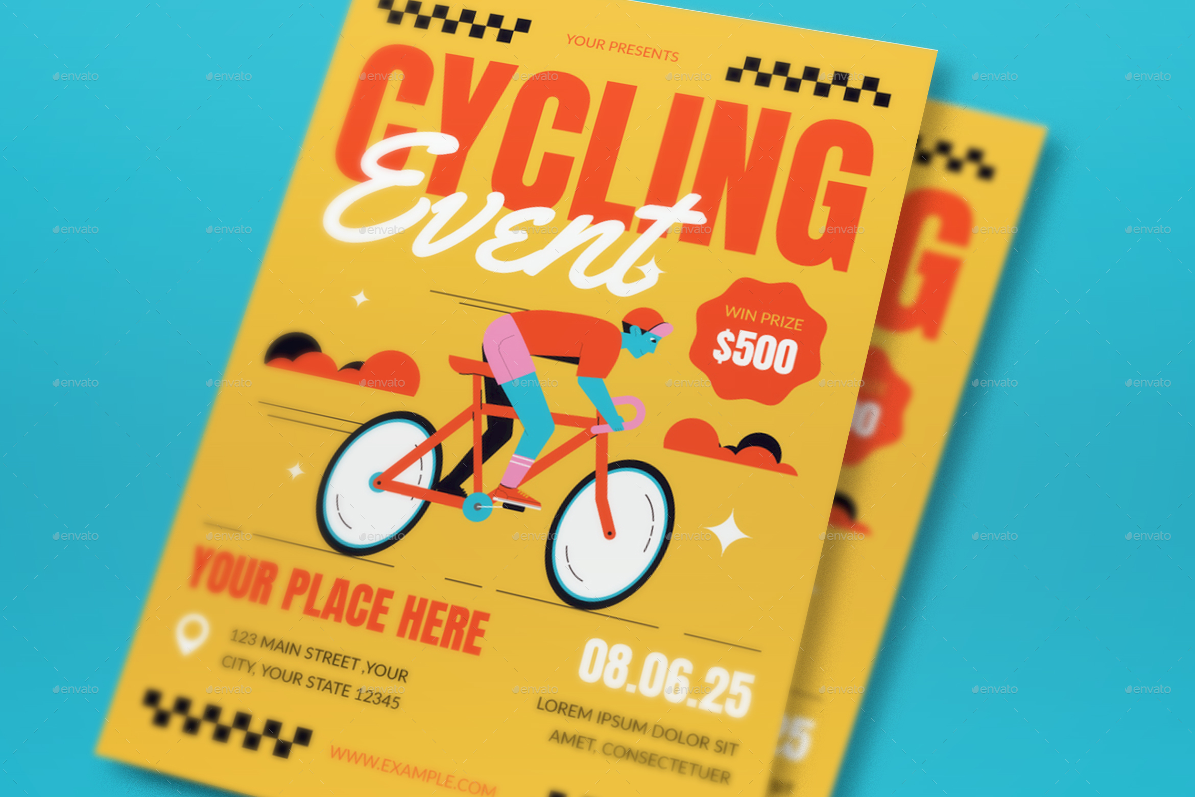 Yellow Hand Drawn Mountain Bike Flyer Set by graphicook | GraphicRiver