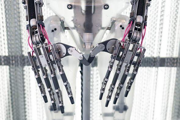Five fingered robot arm and hands close up - Stock Photo - Images