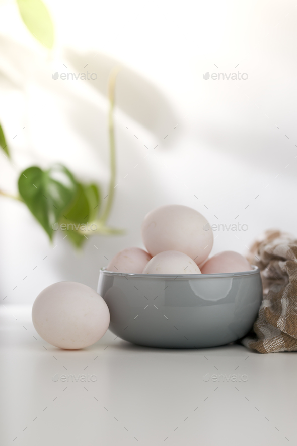 The duck eggs in a gray bowl. - Stock Photo - Images